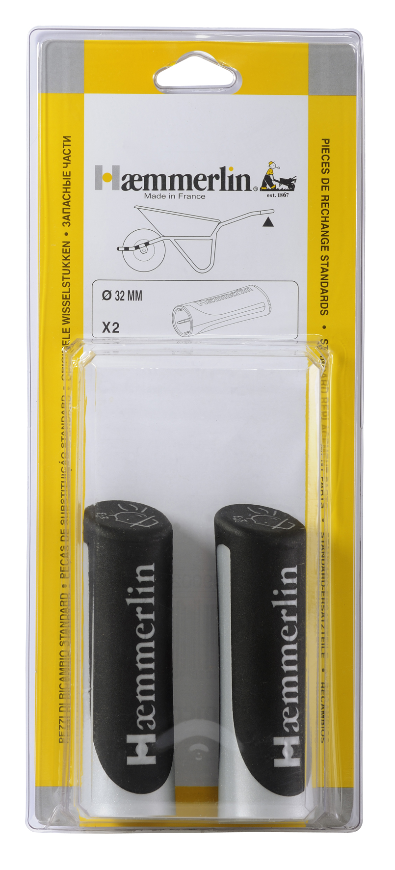 Paire de poignée Haemmerlin bi-matières Ø 32 mm pour brouettes - 309002106