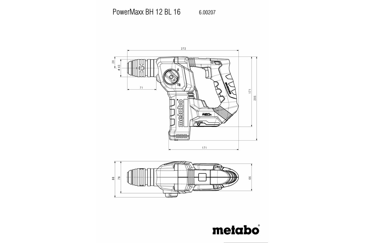 Marteau perforateur 12 V Powermaxx BH 12 BL 16  - METABO - 600207800