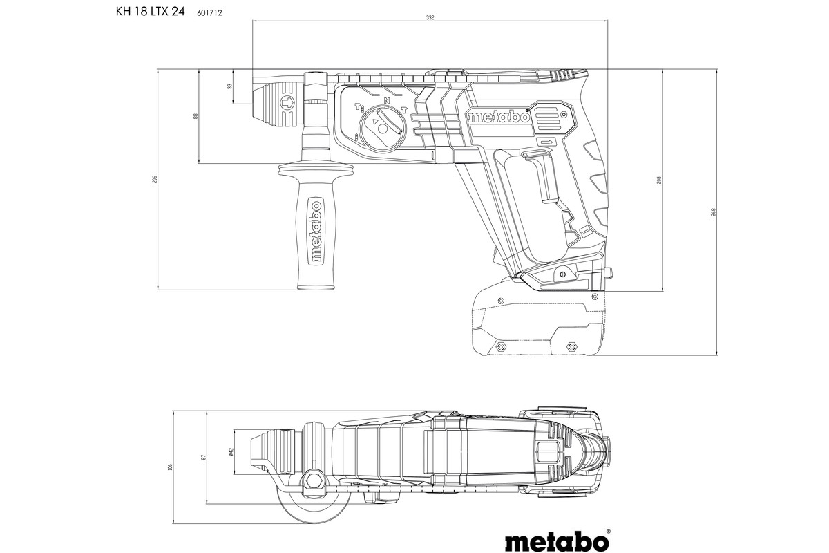 Marteau perforateur burineur 18 V KH 18 LTX 24  - METABO - 601712510