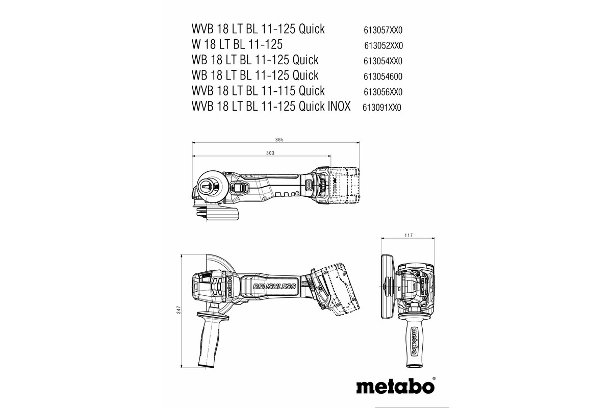 Meuleuse 115 mm 18 V WVB 18 LT BL 11-115 Quick - METABO - 613056840