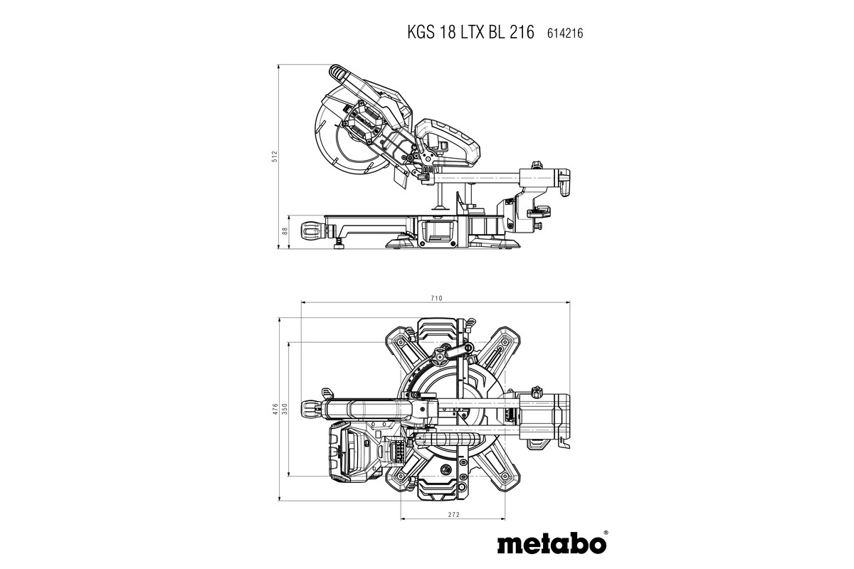 Scie à onglets radiale 18 V KGS 18 LTX BL 216 - METABO - 614216810