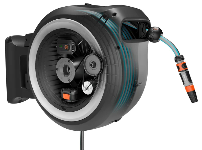 Dévidoir automatique mural sur batterie PowerRoll XL 35/18V P4A tuyau de 35 m blanc - sans chargeur ni batterie - GARDENA - 18642-55