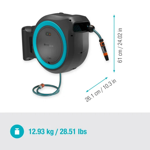Dévidoir automatique mural sur batterie PowerRoll XXL 40/18V P4A tuyau de 40 m bleu turquoise - GARDENA - 18645-55