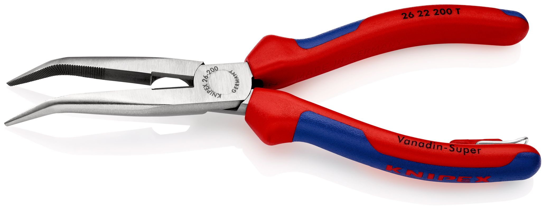 Pince à becs demi ronde antichute 200mm avec tranchant KNIPEX sur carte - 26 22 200 T BK