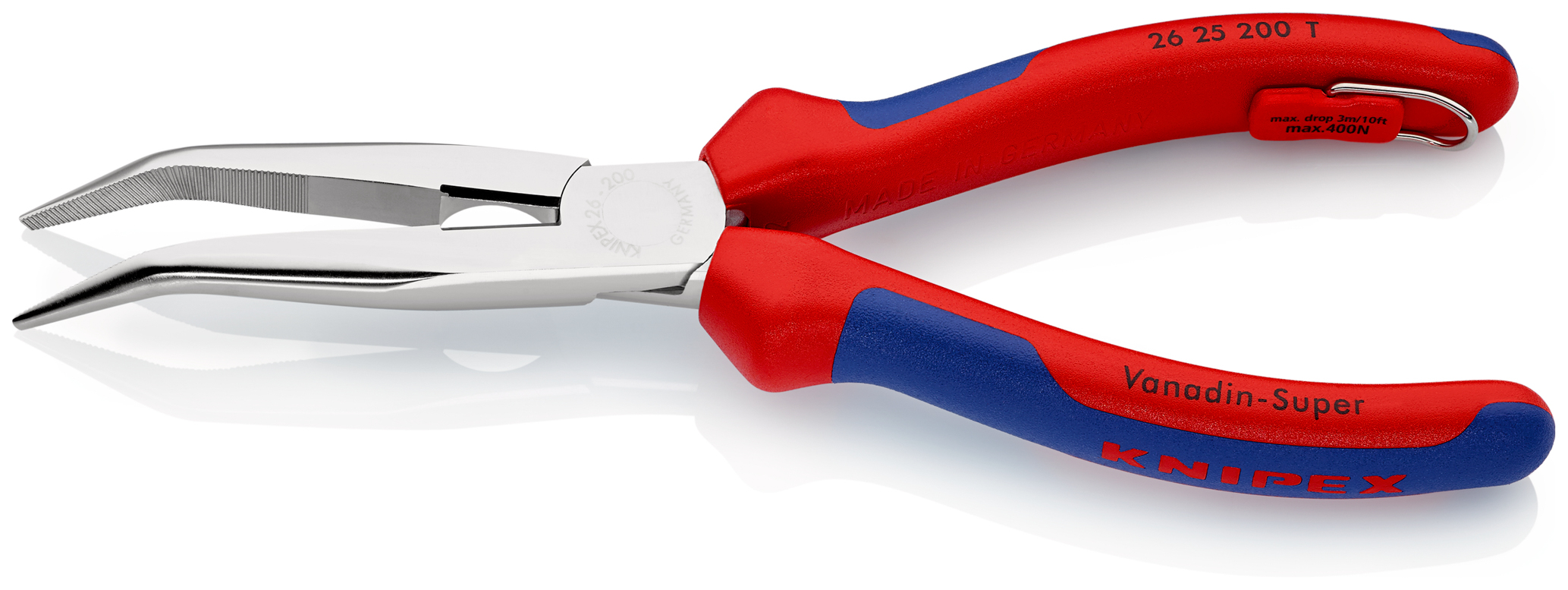 Pince bec 1/2 rd 200mm 40° chr antichute KNIPEX - 26 25 200 T BK