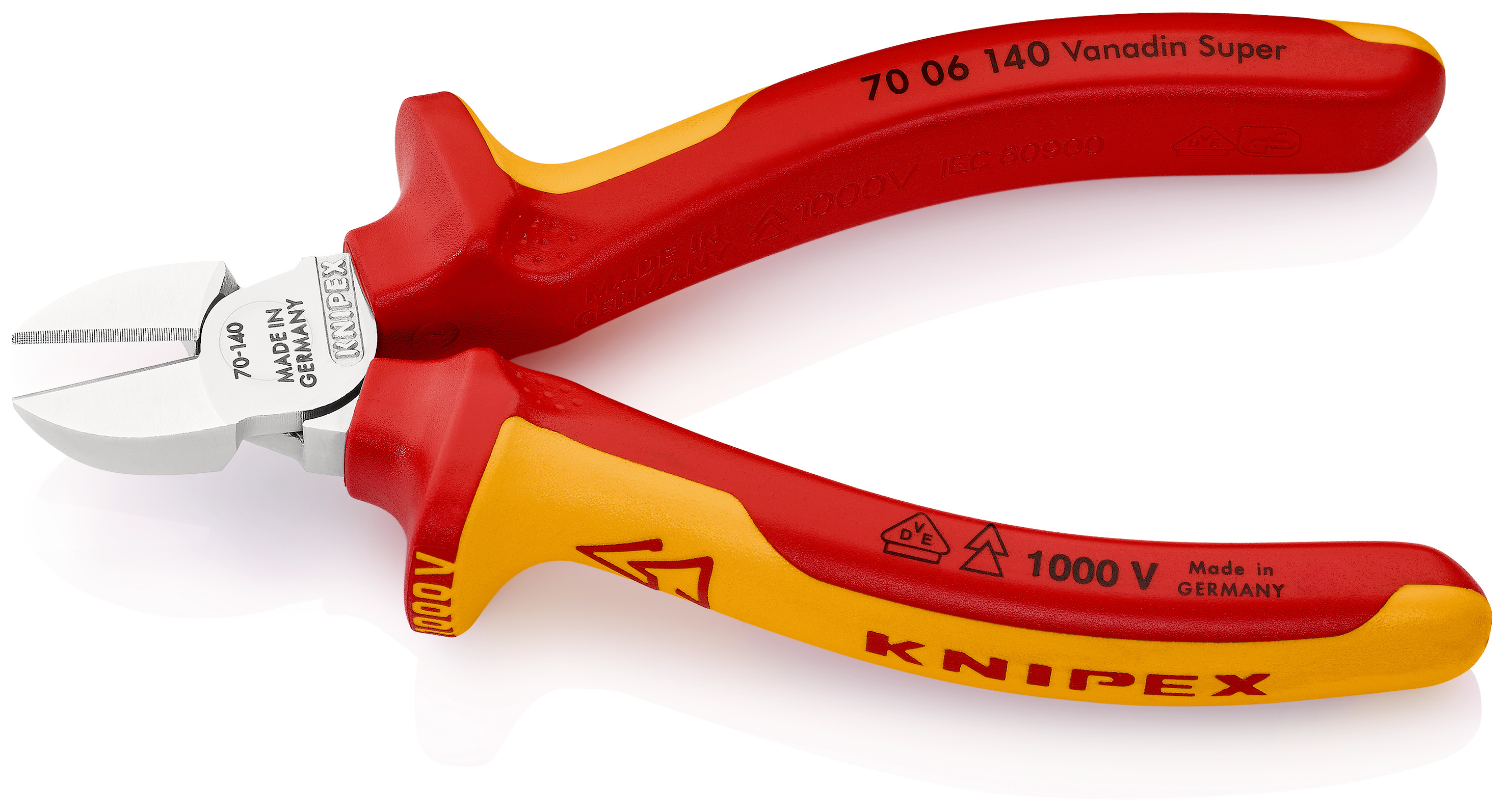 Pince coupante de côté 140mm - Gainage bi-matière - Chromée - Isolée 1000V KNIPEX - 7006140SB