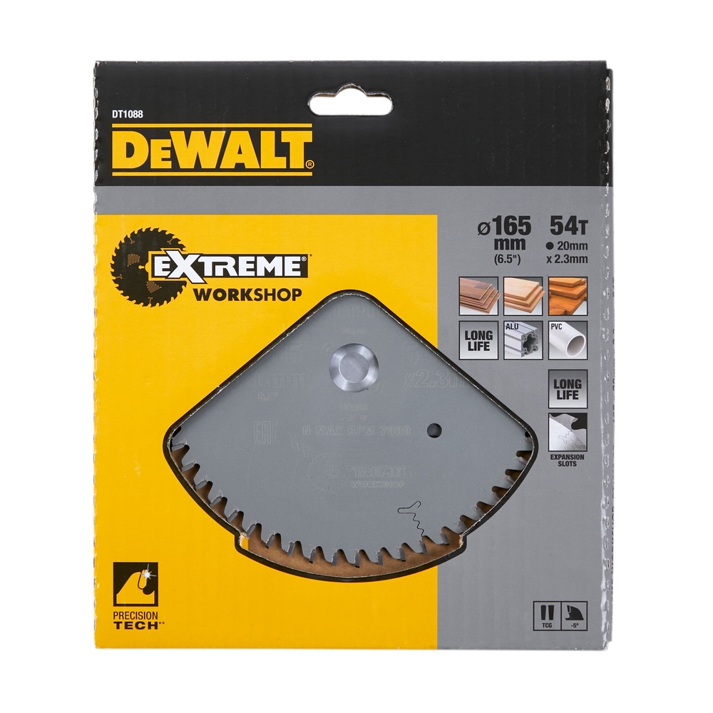 Lame pour scie circulaire plongeante carbure Extreme Workshop 165x20mm 54 dents - DT1088-QZ - DEWALT