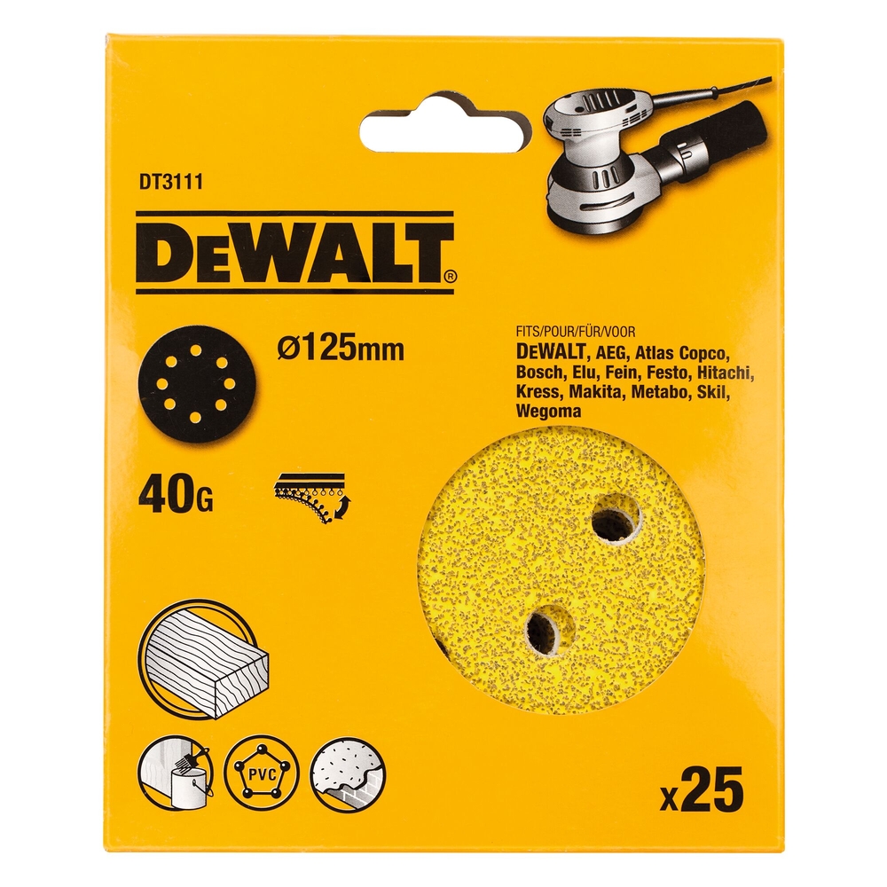 Disque abrasif velcro ponceuses excentriques grain 40 - 8 perforations ø 125 mm - DT3111-QZ - DEWALT