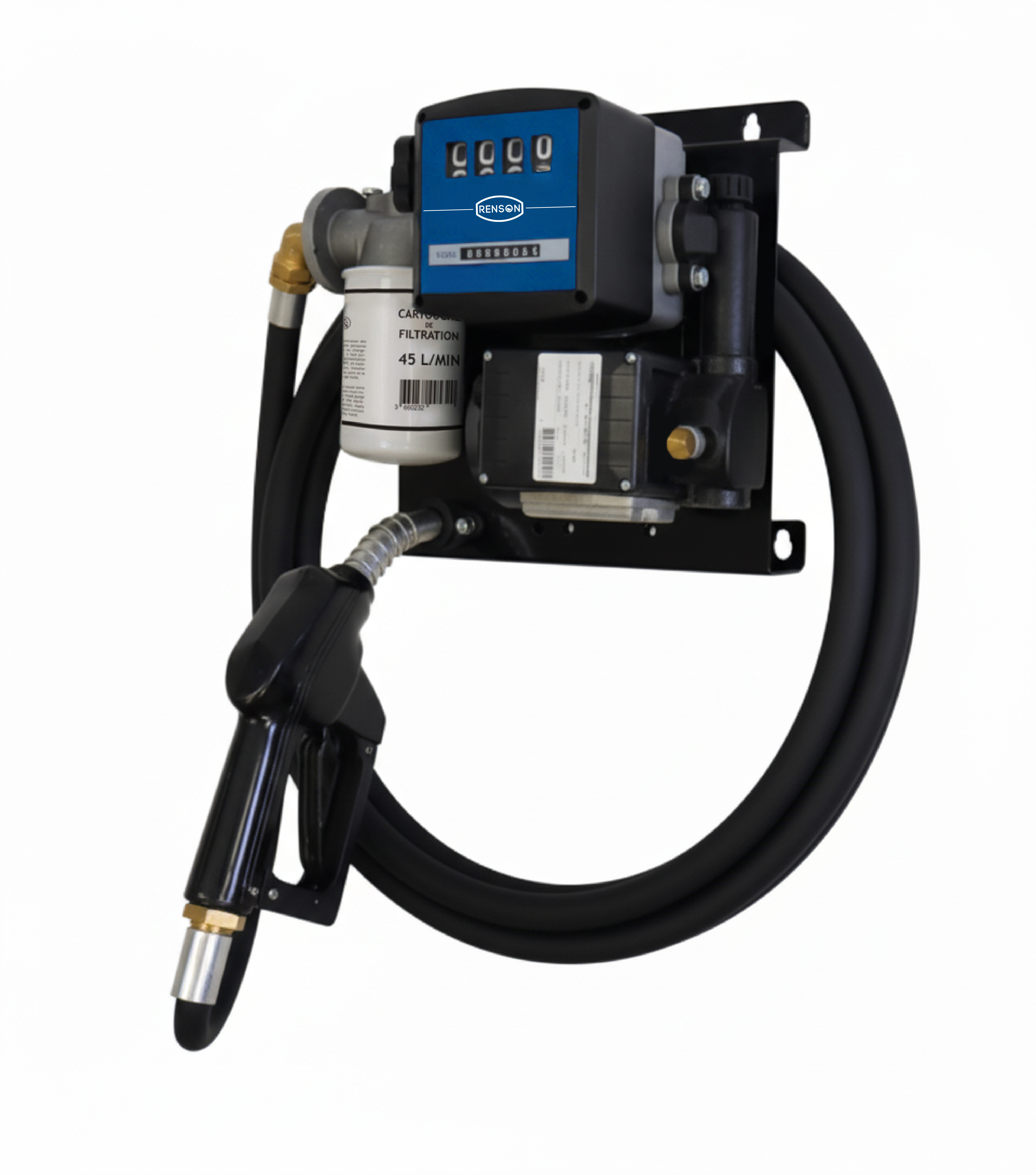 STATION FUEL PISTOLET AUTOMATIQUE AVEC COMPTEUR ET KIT DE FILTRATION 230V 50L/M  - RENSON - 138141