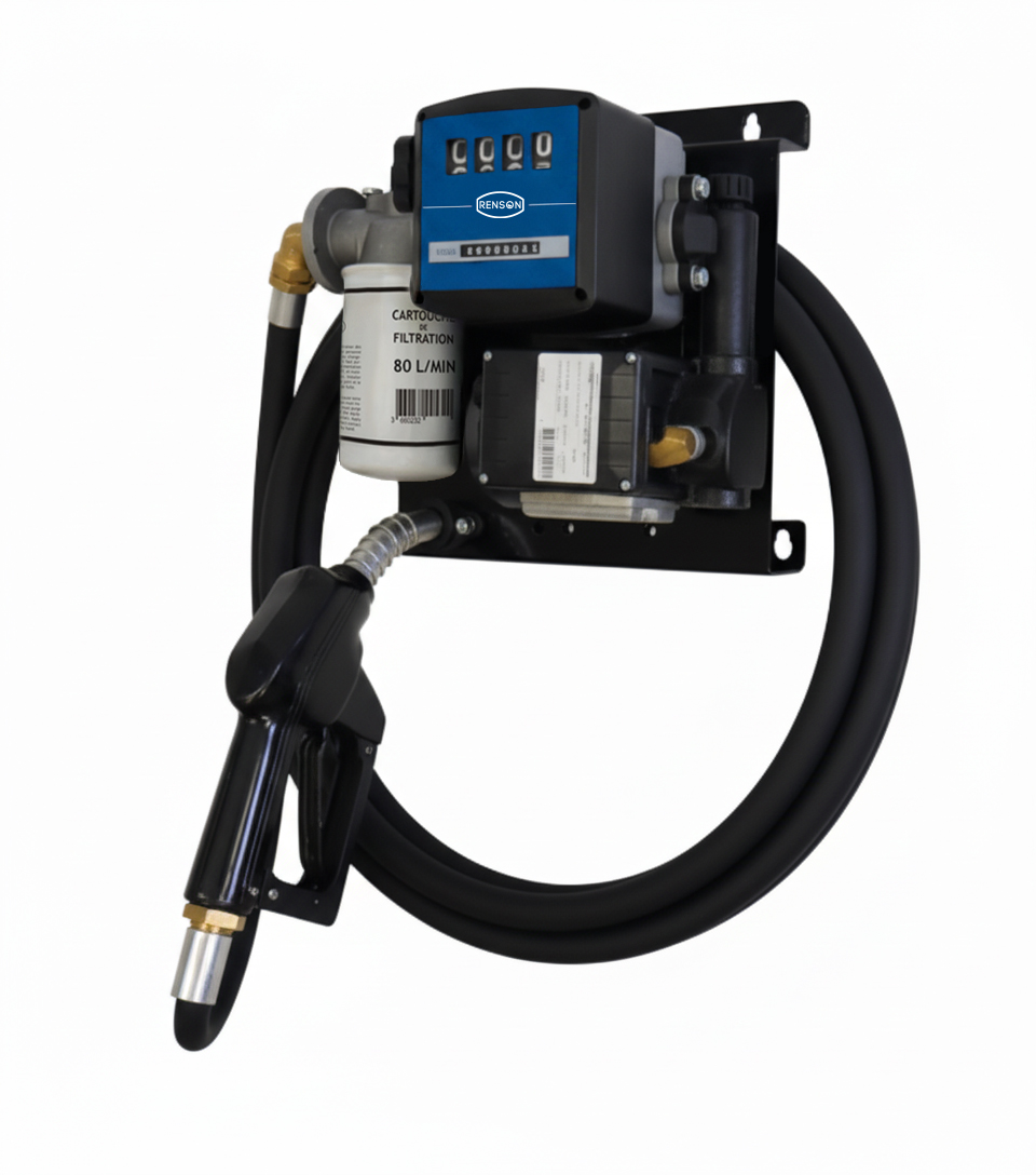 STATION FUEL PISTOLET AUTOMATIQUE AVEC COMPTEUR ET KIT DE FILTRATION 230V 80L/M  - RENSON - 138364