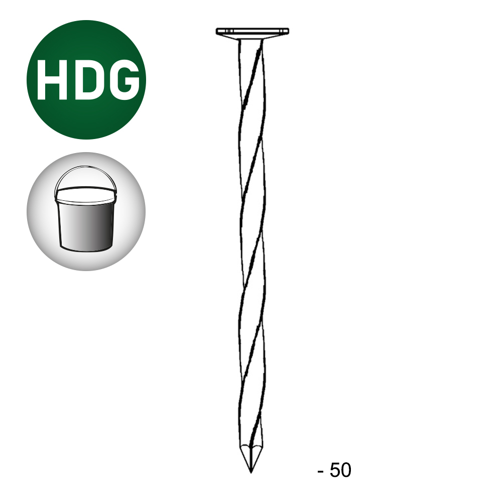 Pointe tête plate carré-torsadée HDG 2,5X50 EN SEAU DE 5 KG - ALSAFIX - TP250507S