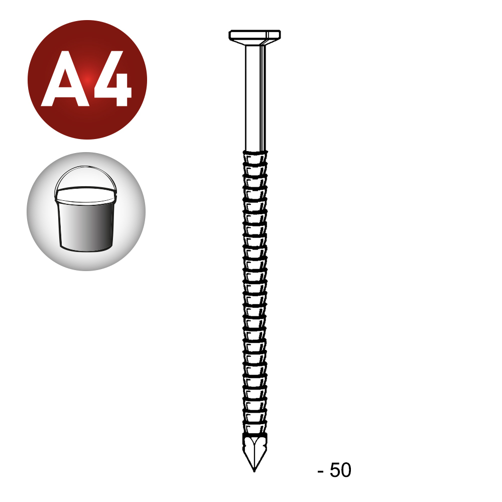 Pointe tête plate annelée inox 28/31X50 EN SEAU DE 5 KG - ALSAFIX - TP280509S