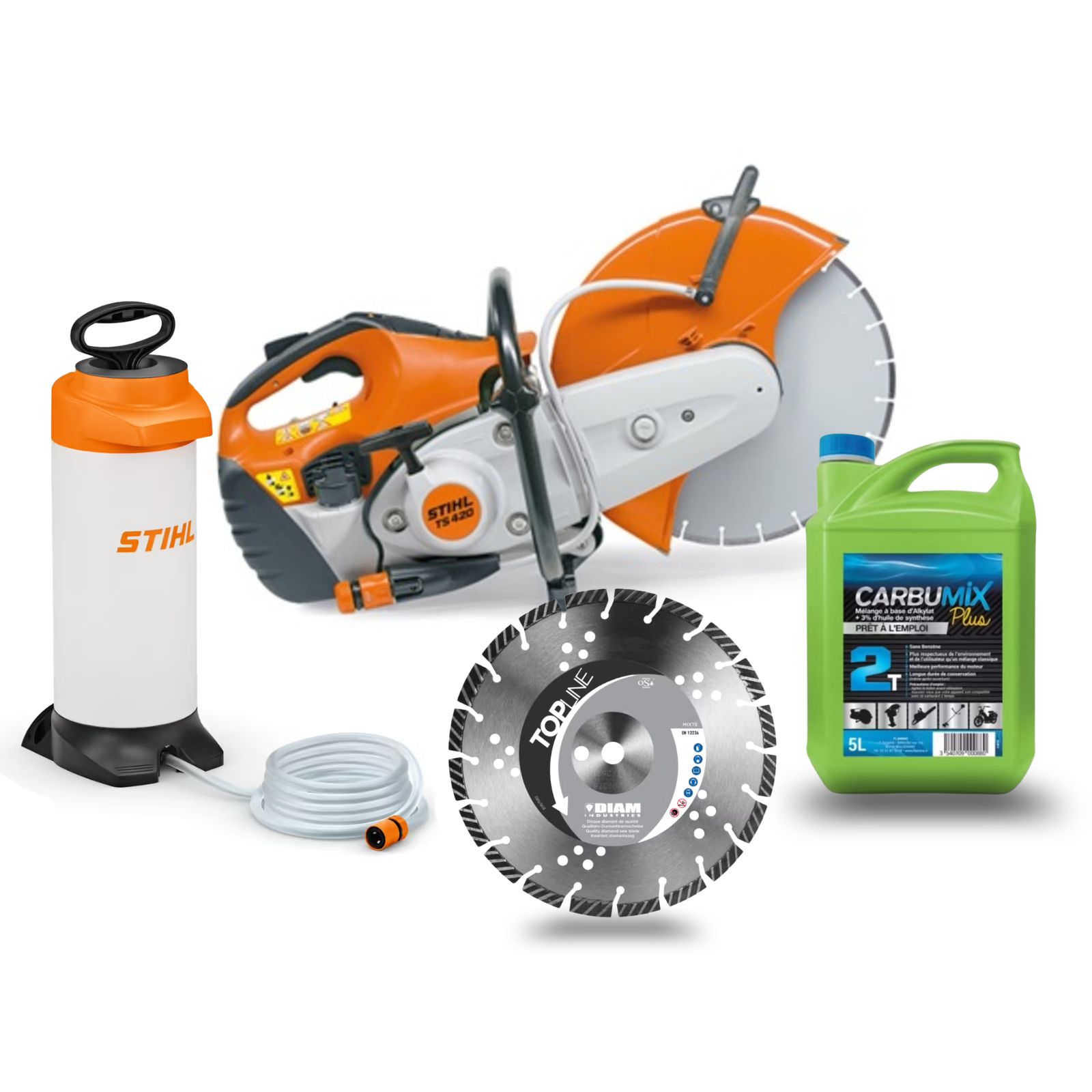 Découpeuse STIHL TS 420 Ø 350 mm - Pack prêt à l’emploi pour découpe à eau sur chantier