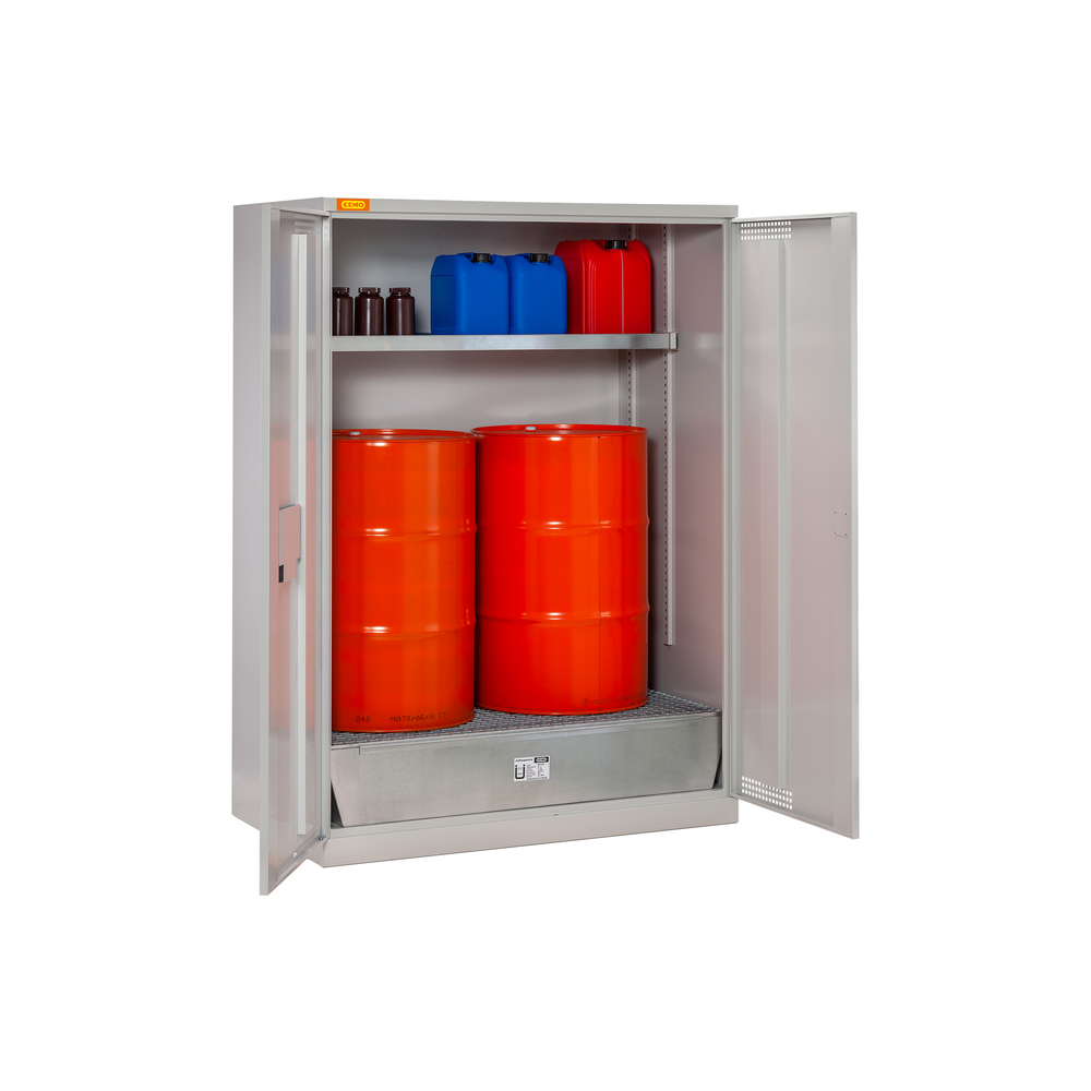 Armoire à fût 14/20 bac de rétention acier 210 litres et caillebotis acier galvanisé CEMO - 11566