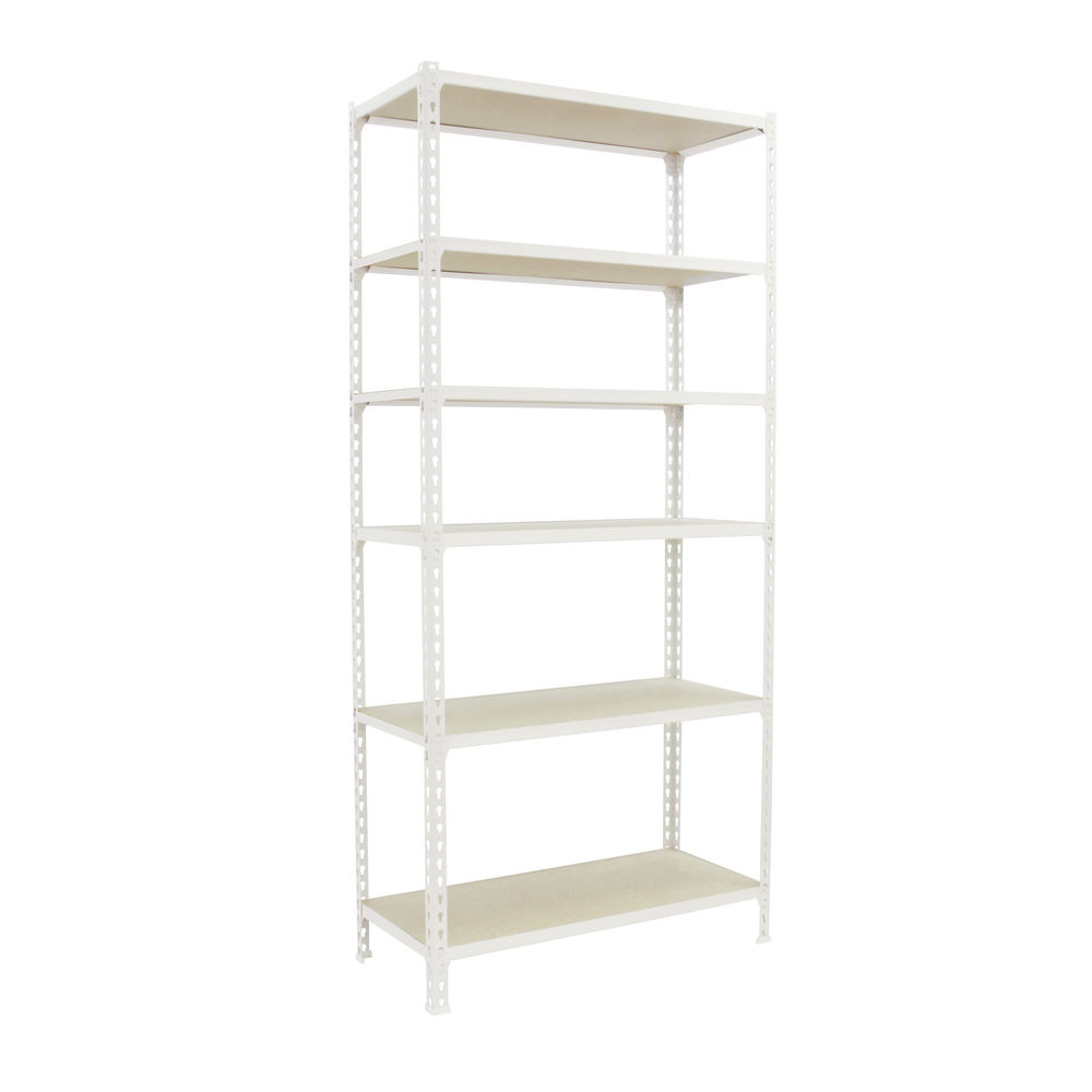 Rayonnage bois-métal léger sans vis 2500x1200x300 - 6 niveaux Blanc/Bois - SIMON RACK - 8425437077630