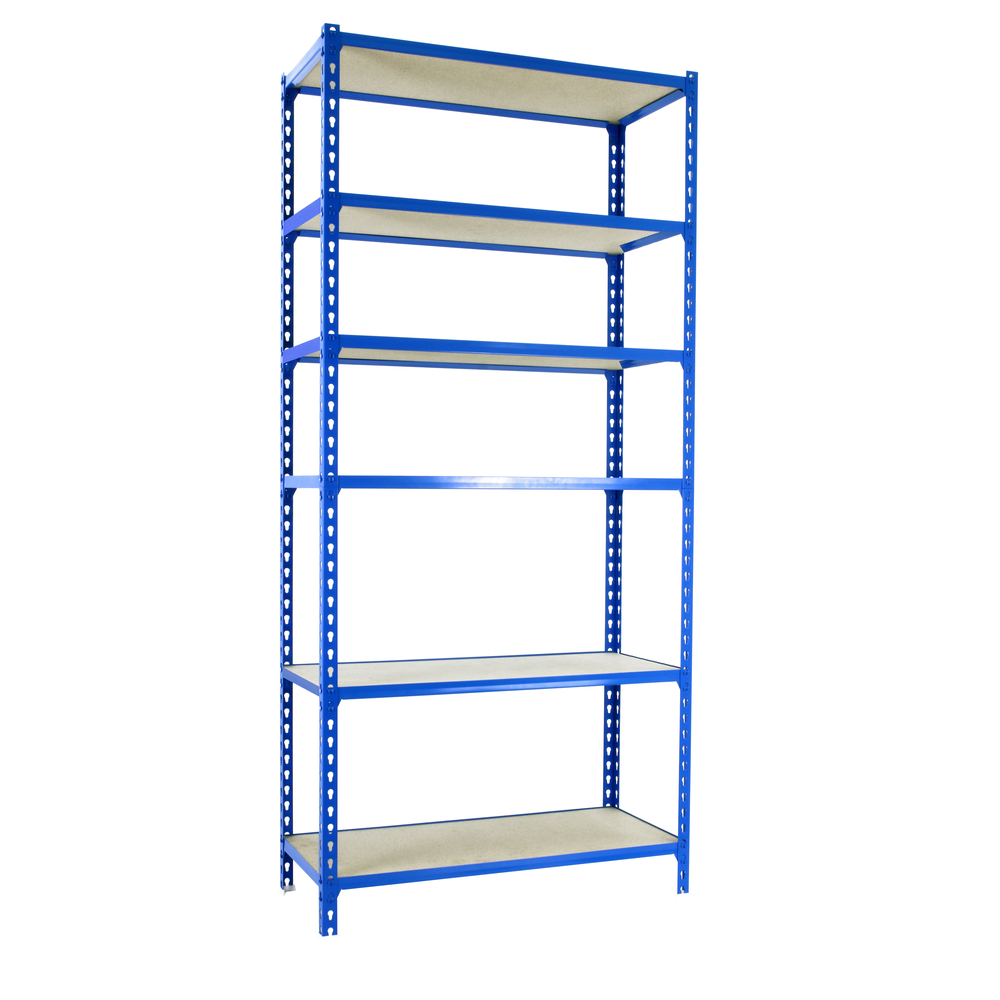 Rayonnage bois-métal léger sans vis 2500x1200x500 - 6 niveaux Bleu/Bois - SIMON RACK - 8425437077715