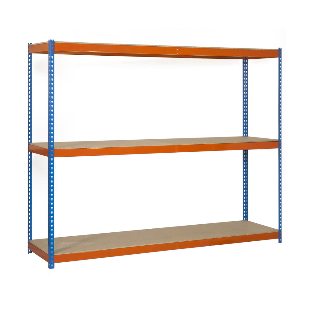 Étagère charge moyenne 500 à 600kg - 2000x2100x450 - 3 niveaux Bleu/Orange/Bois - SIMON RACK - 8425437081484