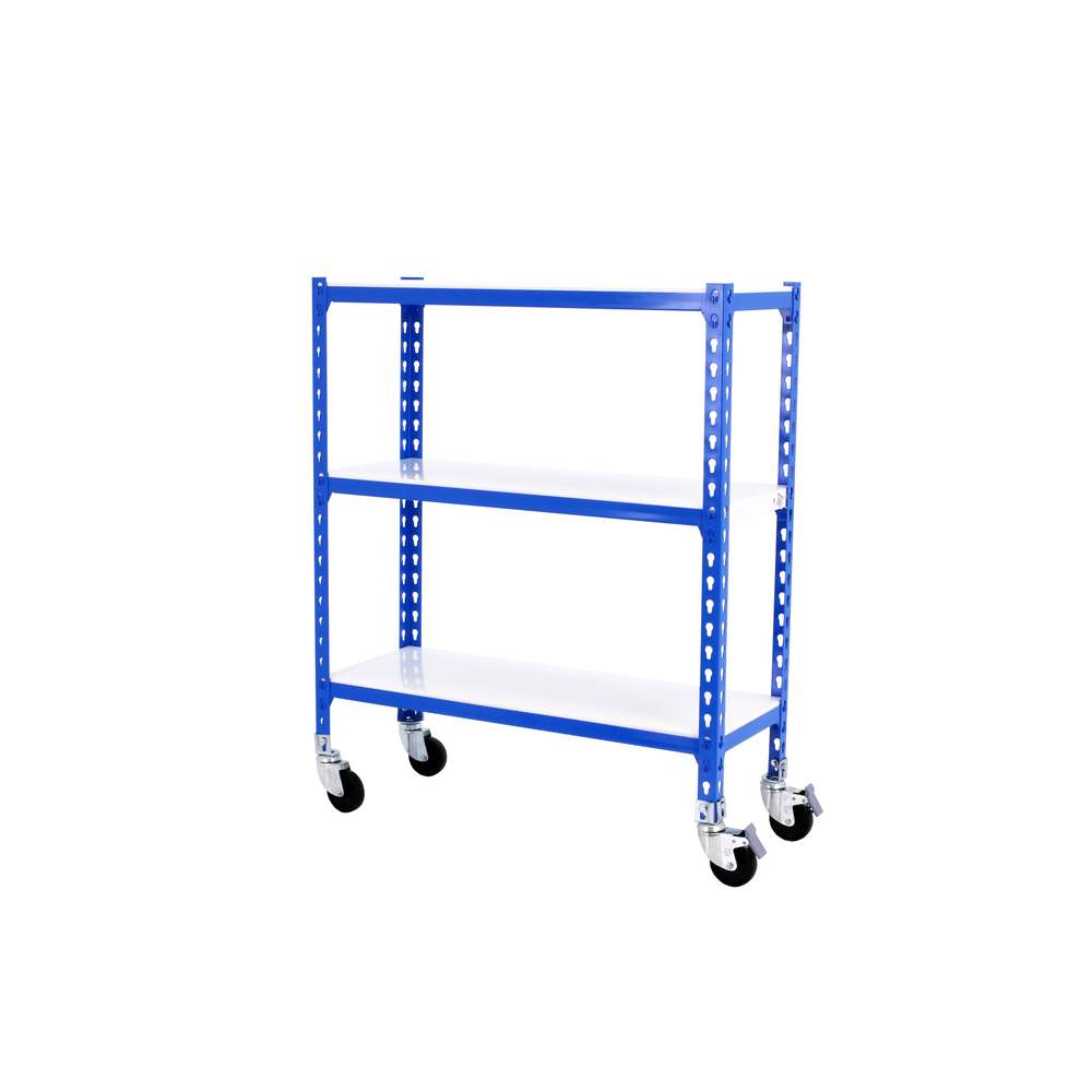 Rayonnage mobile métallique léger sans vis 975x900x300 - 3 niveaux Bleu/Blanc - SIMON RACK - 8435104952788