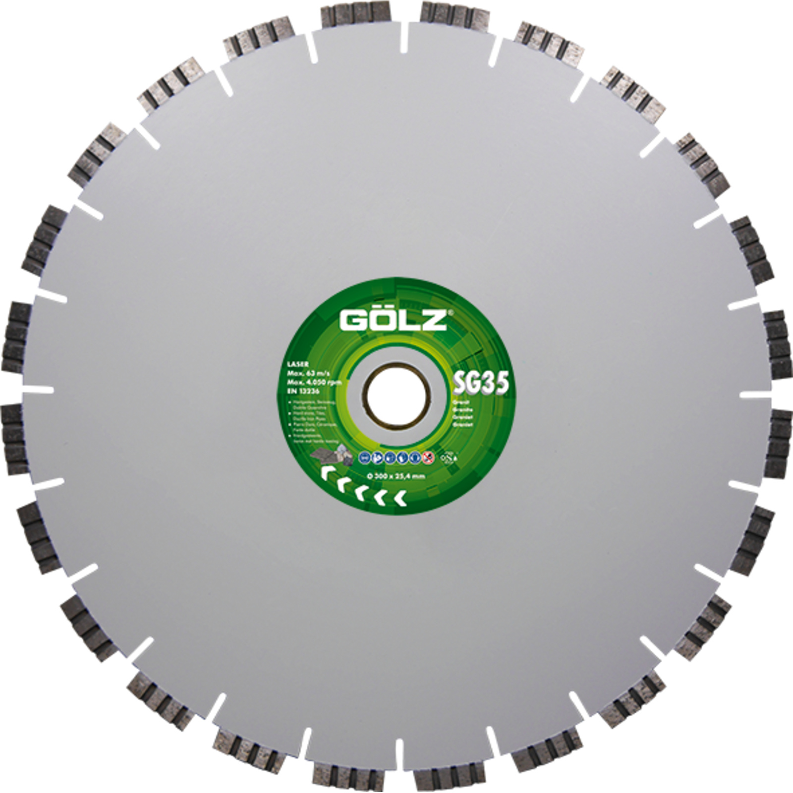Disque diamant granit turbo 300 mm alésage 20 mm segments 10 mm SG-35 GOLZ - 03963270302