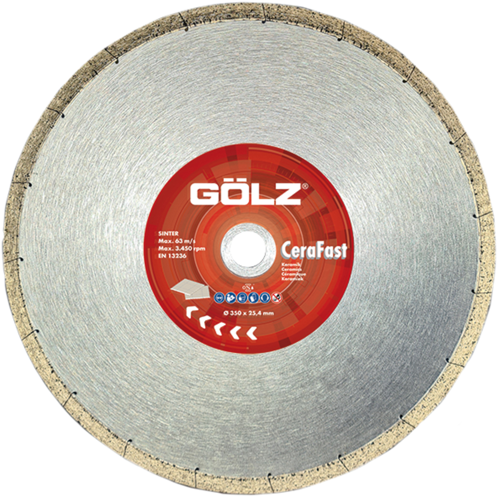 Disque diamant coupe grès cérame 250 mm alésage 25,4 mm 10 mm CeraFast GOLZ - 04978100251