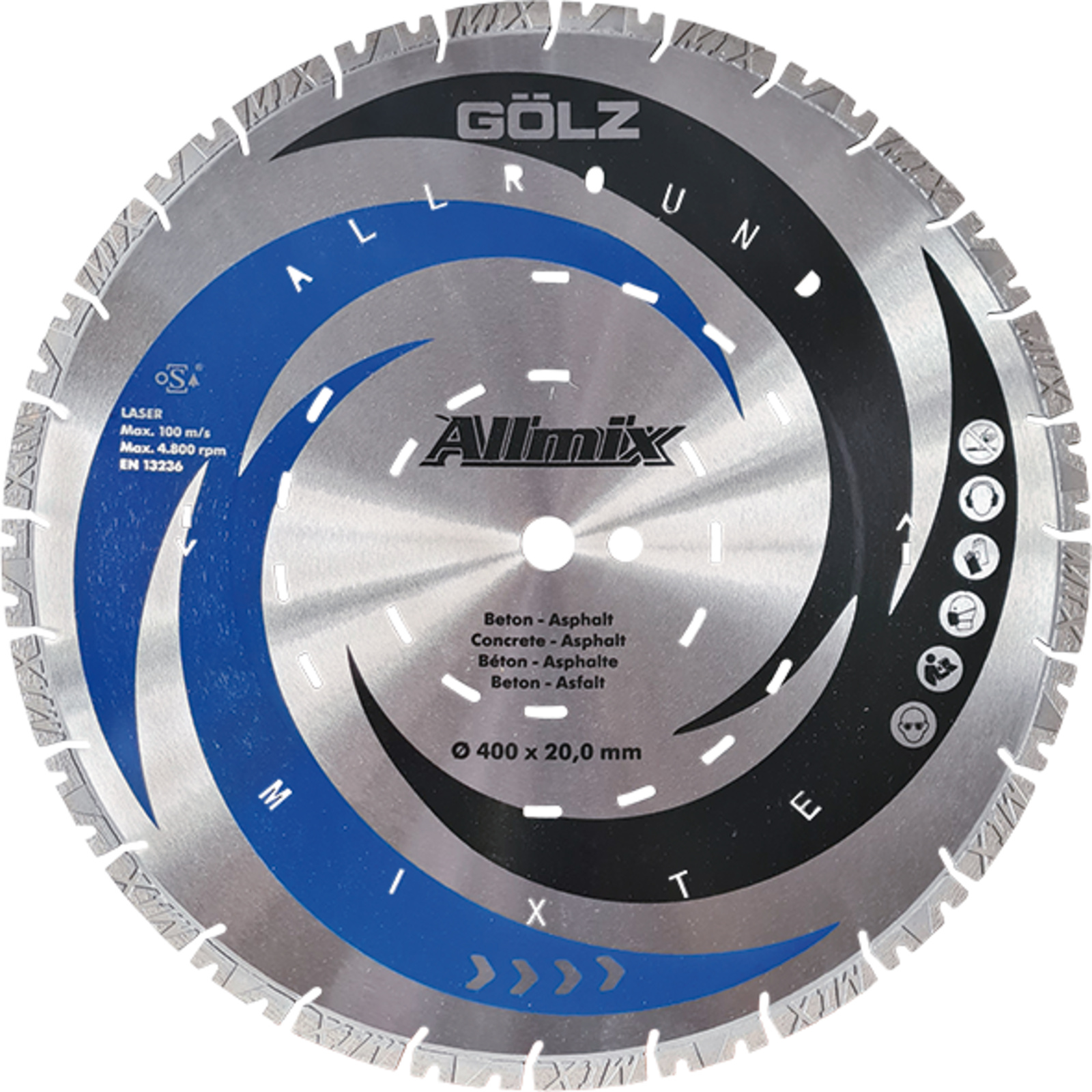 Disque diamant mixte Ø400 mm alésage 25,4 mm segments 10 mm ALLMIX GOLZ - 04978700401