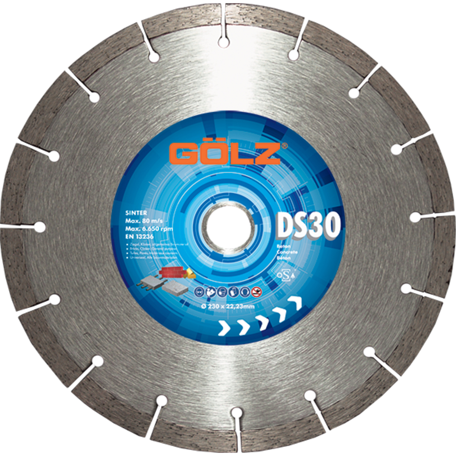 Disque diamant béton universel 230 mm alésage 22,2 mm segments 10 mm DS30 GOLZ - DS30230