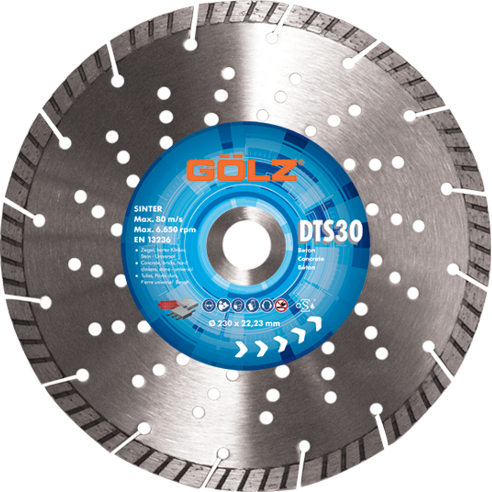 Disque diamant universel béton 125 mm alésage 22,2 mm segments turbo 10 mm DTS30 GOLZ - DTS30125