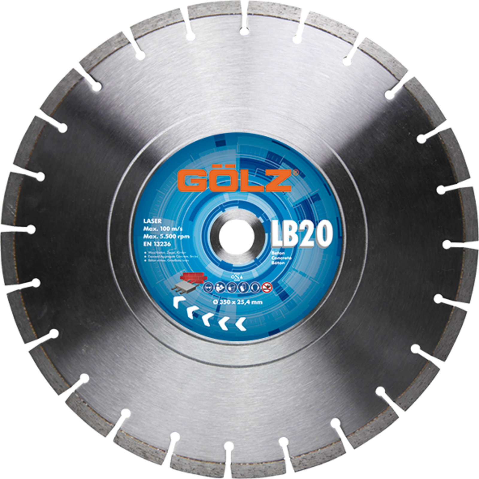 Disque diamant béton 300 mm alésage 20 mm 3,2 mm segments 10 mm LB-20 GOLZ - LB20300