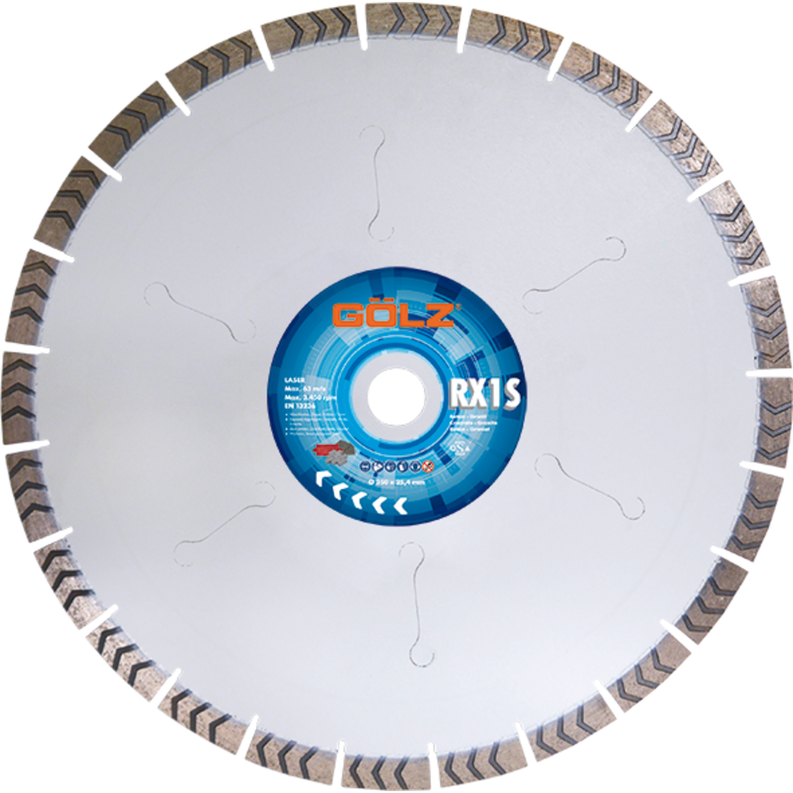 Disque diamant béton/granit 250 mm alésage 25,4 mm segments 16 mm silencieux RX1S GOLZ - RX1S251