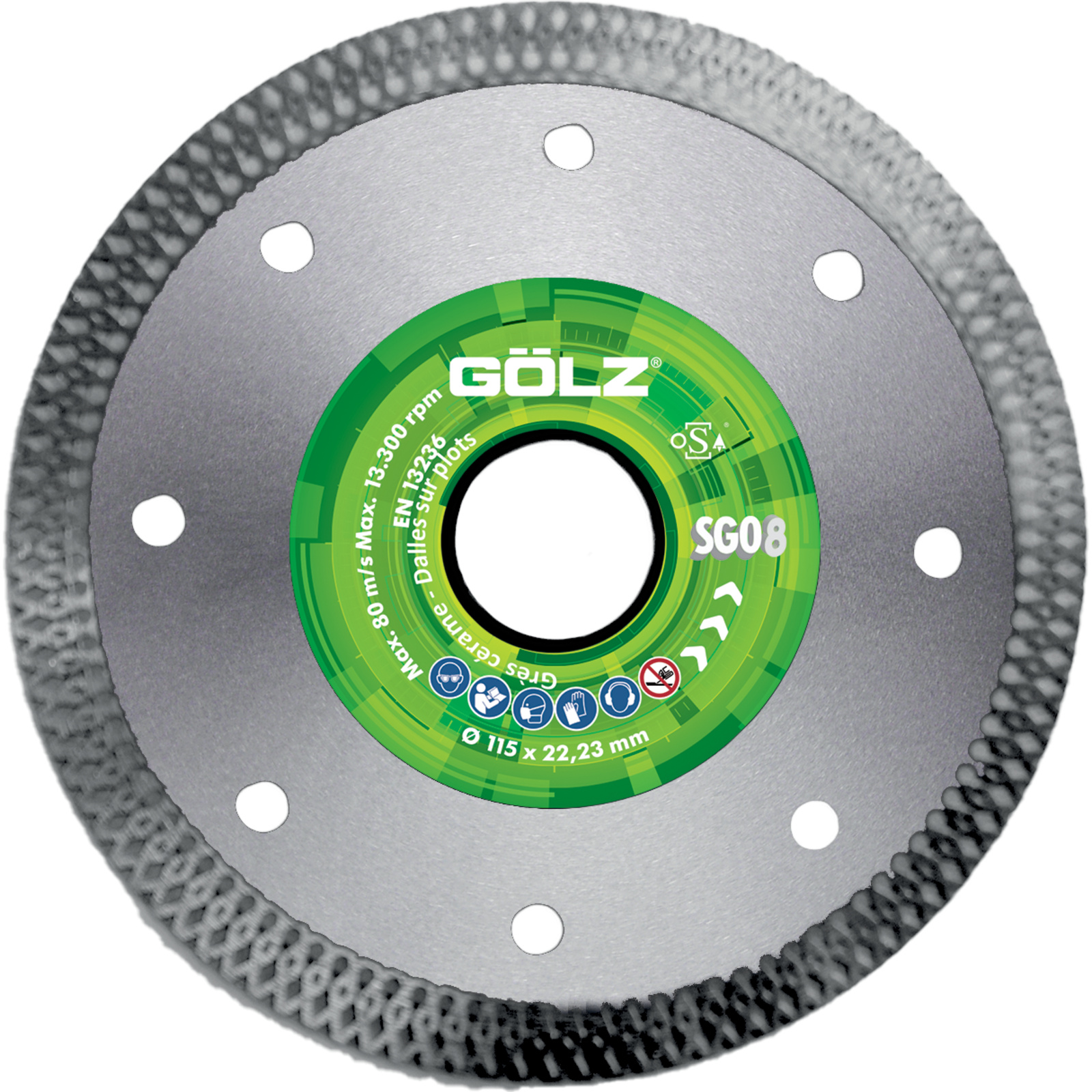 Disque diamant grès cérame 125 mm alésage 22,2 mm 10 mm segments SG08 GOLZ - SG08125