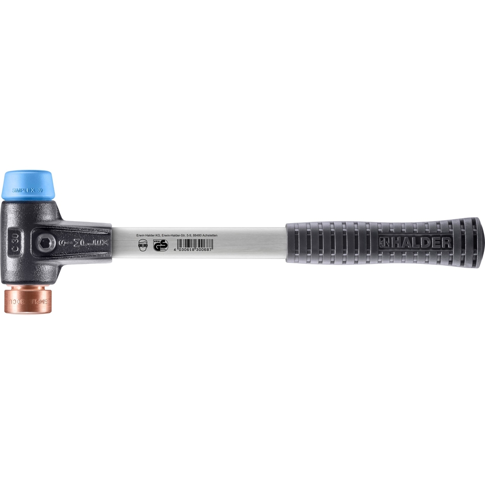 Maillet SIMPLEX boîtier fonte malléable renforcée manche fibre de verre diam 30 TPE souple cuivre - HALDER - 3714.030