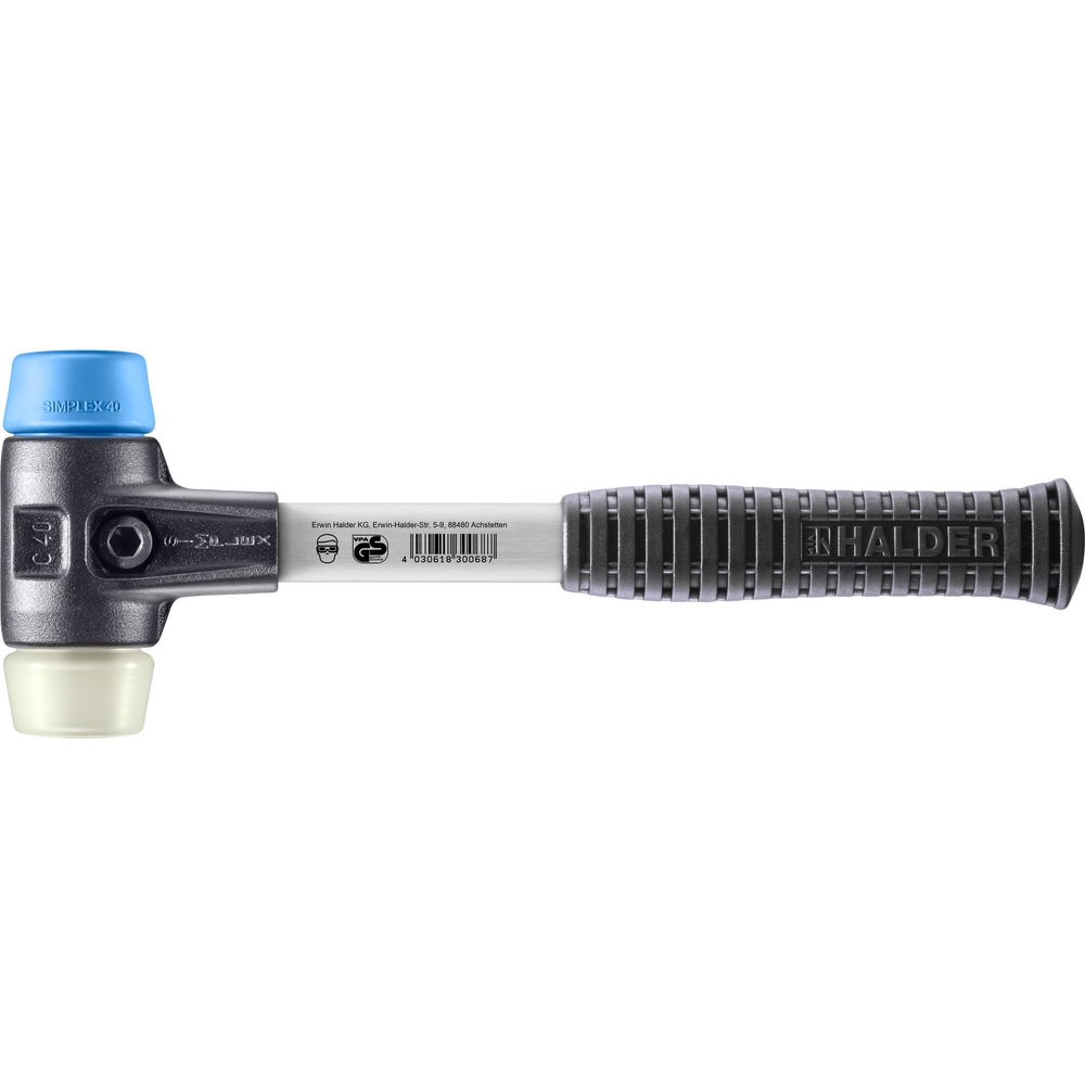 Maillet SIMPLEX boîtier fonte malléable renforcée manche fibre de verre diam 40 TPE souple nylon - HALDER - 3718.040