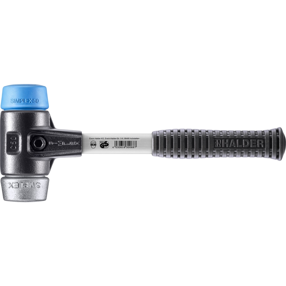 Maillet SIMPLEX boîtier fonte malléable renforcée manche fibre de verre diam 50 TPE souple métal non trempé - HALDER - 3719.050