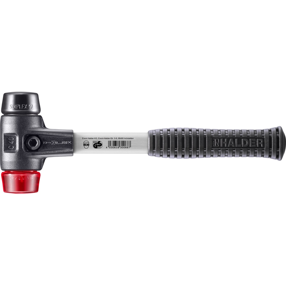 Maillet SIMPLEX boîtier fonte malléable renforcée manche fibre de verre diam 40 caoutchouc - HALDER - 3726.040