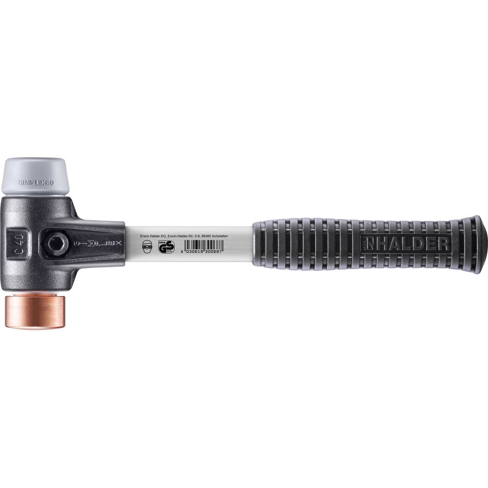 Maillet SIMPLEX boîtier fonte malléable renforcée manche fibre de verre diam 40 TPE moyen cuivre - HALDER - 3734.040