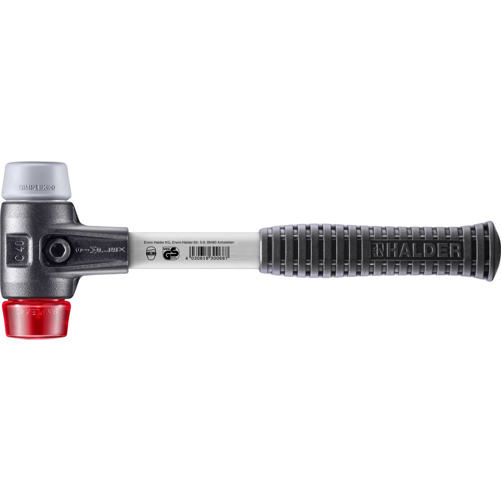 Maillet SIMPLEX boîtier fonte malléable renforcée manche fibre de verre diam 40 TPE moyen plastique - HALDER - 3736.040