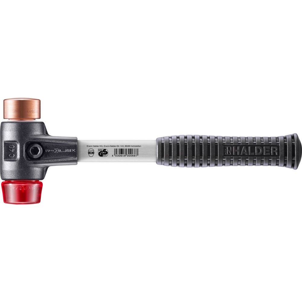 Maillet SIMPLEX boîtier fonte malléable renforcée manche fibre de verre diam 40 cuivre plastique - HALDER - 3746.040