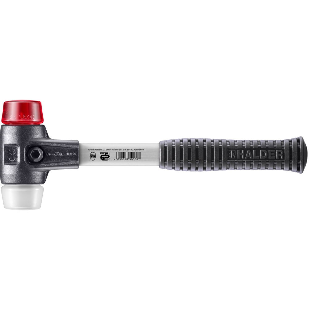 Maillet SIMPLEX boîtier fonte malléable renforcée manche fibre de verre diam 40 plastique superplastique - HALDER - 3767.040