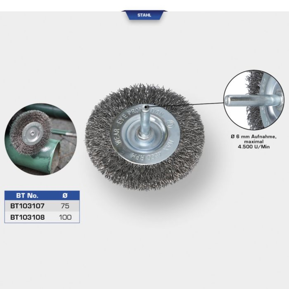 Brosse circulaire D75mm queue de serrage 6mm BRILLIANT TOOLS - KS TOOLS - BT103107