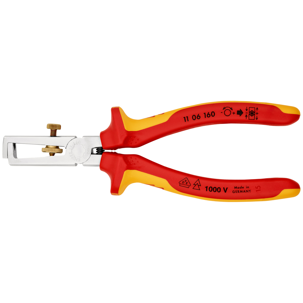 Pince a denuder 160mm chrome 1000V Sur carte - KNIPEX - 11 06 160 SB
