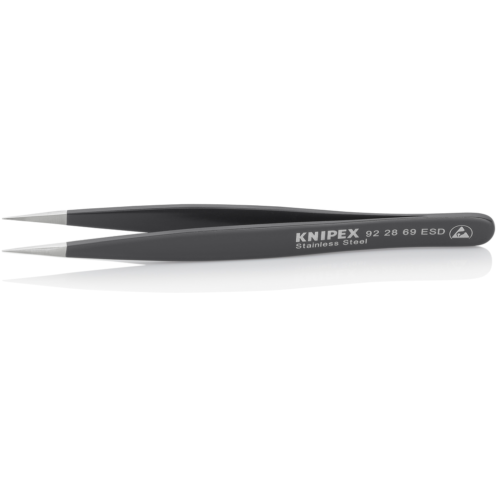 Brucelle de précision 130mm droite ESD Pointue - Acier inox antimagnétique KNIPEX - 922869ESD