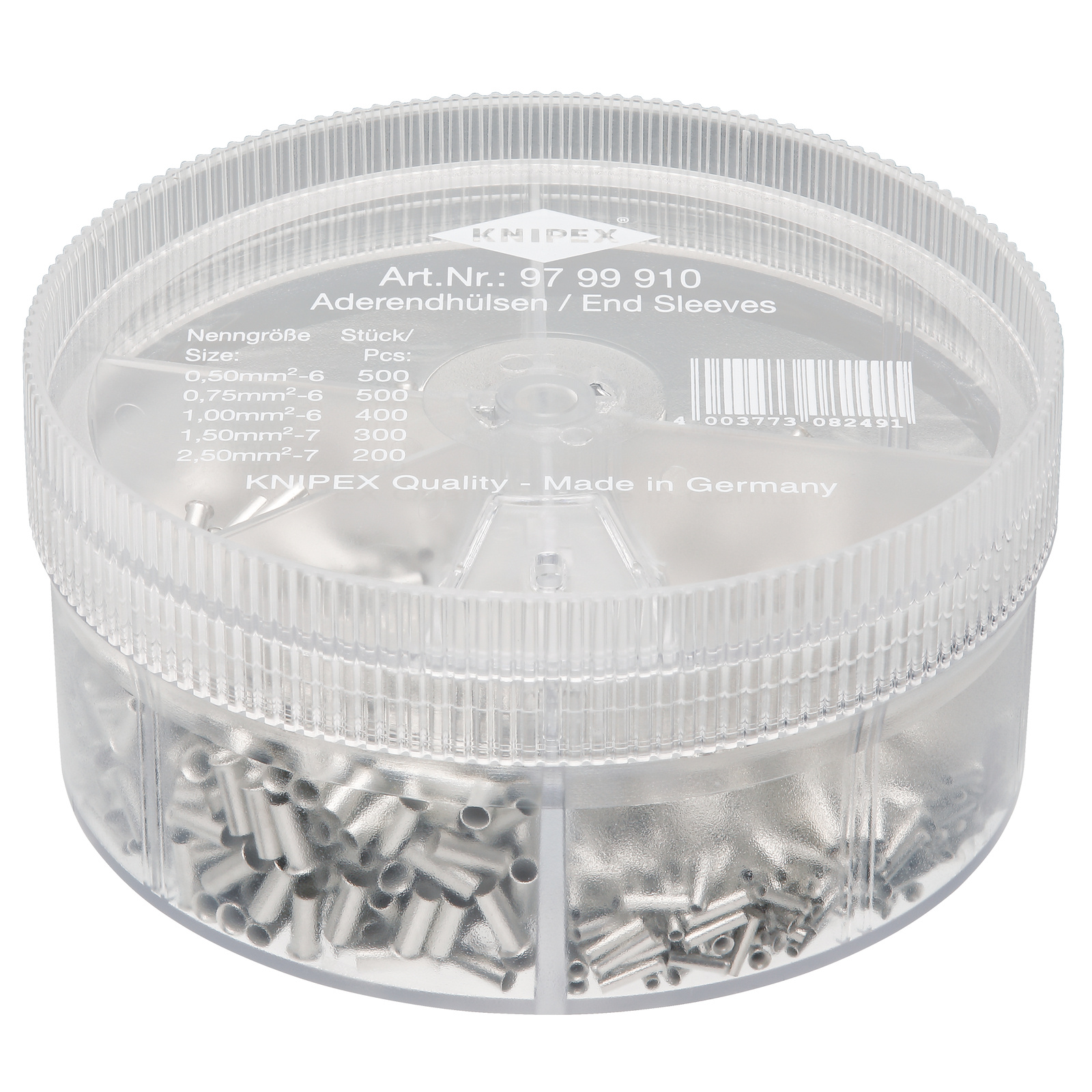 Boite assortiment embouts non isolés 500x0,5 & 0,75 - 400x1 - 300x1,5 - 200x2,5² KNIPEX - 9799910
