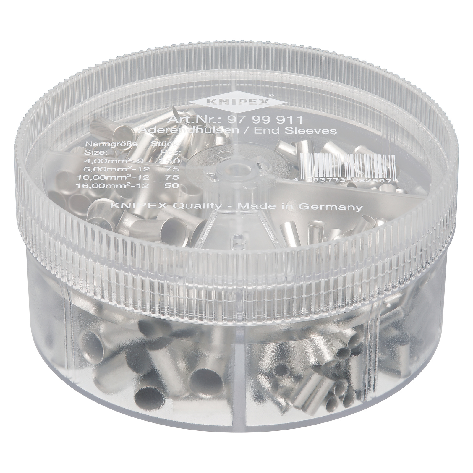Boite d'assortiment d'embouts non isolés 150 x 4mm² 75 x 6 et 10mm² 50 x 16mm² KNIPEX - 9799911