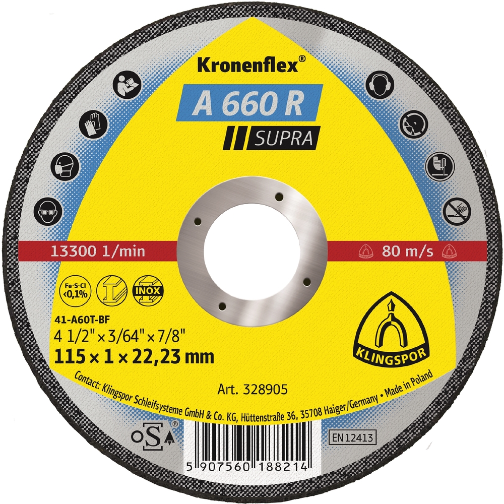 25 Disques à tronçonner KT SUPRA A660R S GER 115X1X22,23 KLINGSPOR - 328905