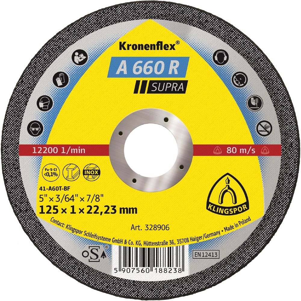 25 Disques à tronçonner KT SUPRA A660R S GER 125X1X22,23 KLINGSPOR - 328906