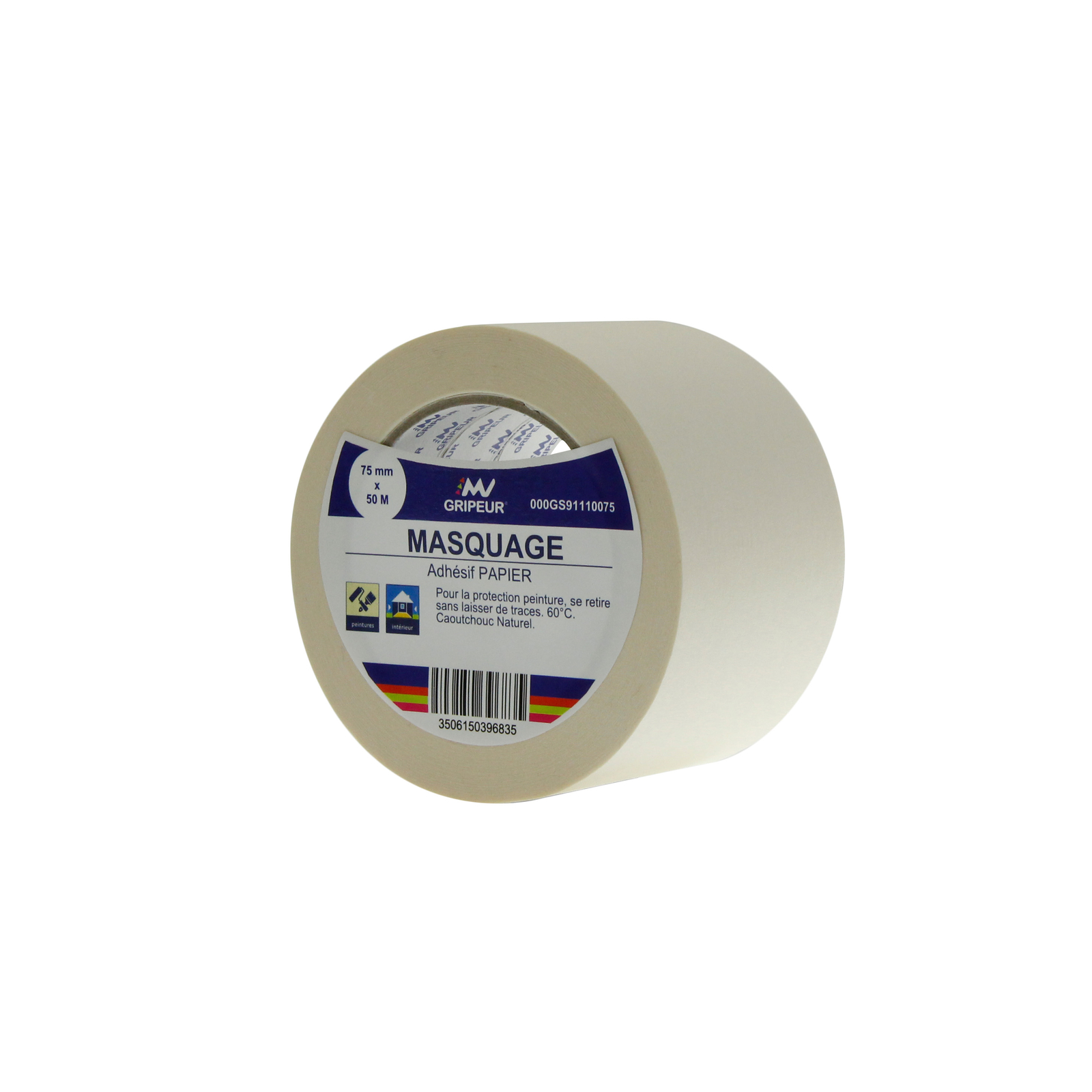 Adhésif de masquage 9111 caoutchouc naturel blanc 120µ 75mm x 50m LIMA - 000GS91110075
