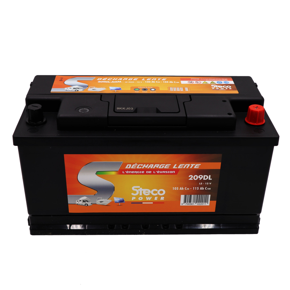 Batterie 12V 105 Ah (20h) - 115 Ah (100h) 354x175x190 mm D&eacute;charge Lente STECOPOWER - 209DL