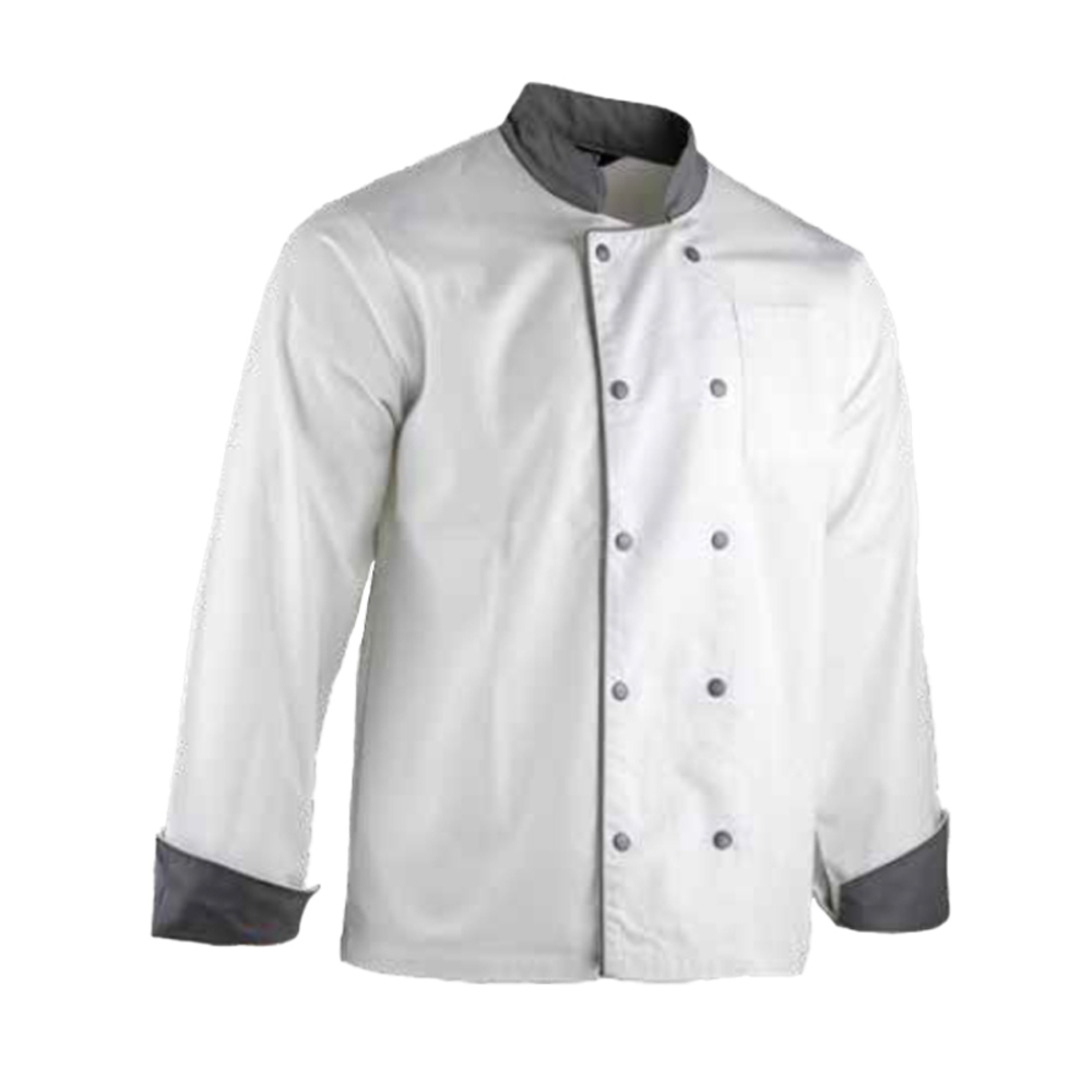 Veste cuisine manches longues parements - double pressions MEDAILLON C2 BLANC GRIS - LMA LEBEURRE - 2300