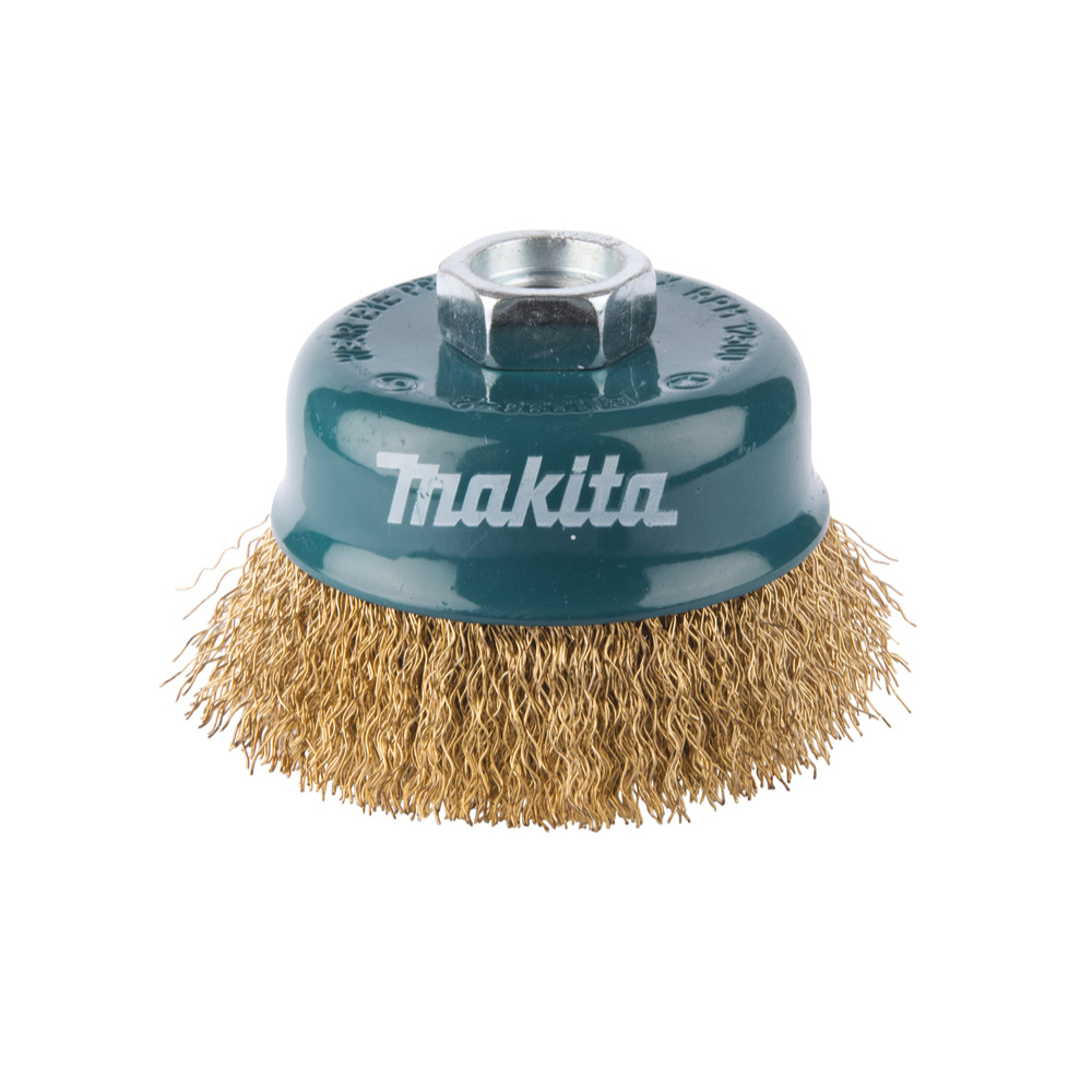 Brosse boisseau à fils acier laitonés et ondulés - 75mm M14 - MAKITA - D-39768