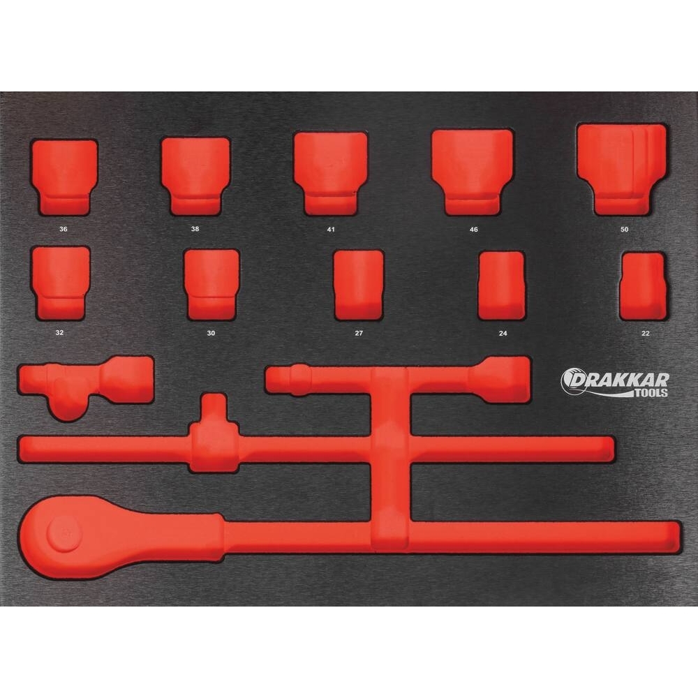 Module mousse 534x395mm métal vide pour douilles/cliquet 3/4